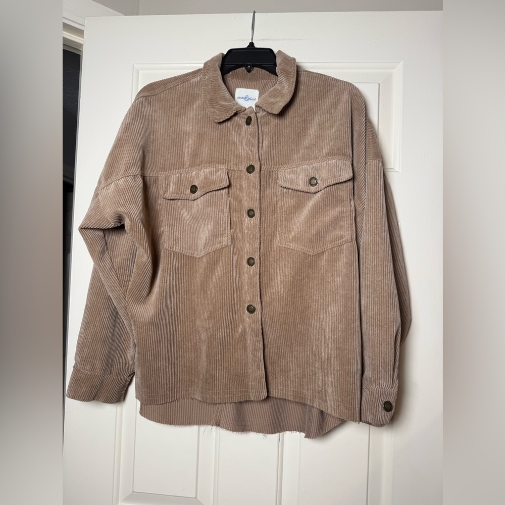 Khaki & Blue‎ Cute Shacket